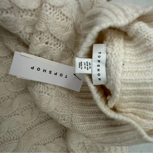 Topshop Cream Chunky Cable Balloon Long Sleeve Boho Cozy Knit Sweater  Size 14 - Picture 7 of 12
